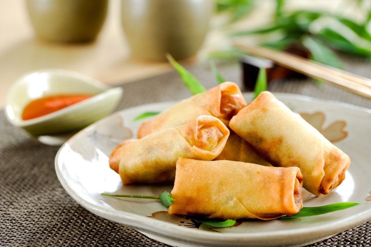 Plate with spring rolls