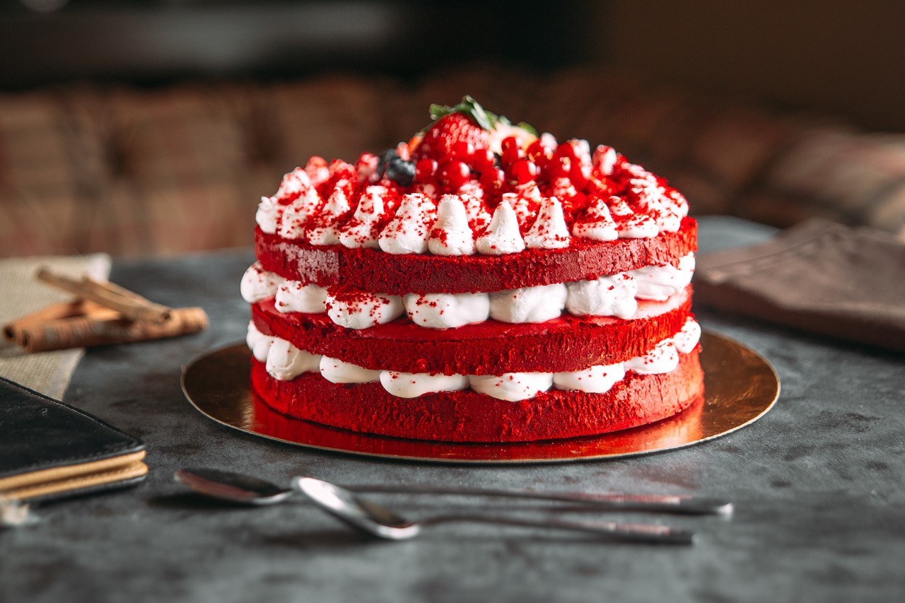 Red velvet cake with cream cheese frosting