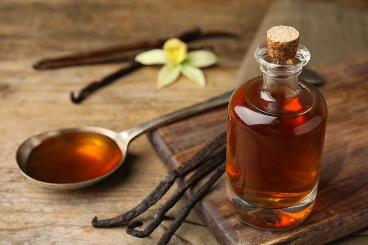 Glass jar with vanilla extract