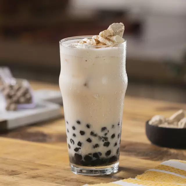 Marzipan drink with tapioca pearls
