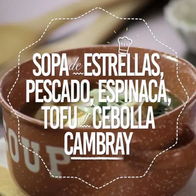 Vídeo de Sopa de Estrelas, Peixe, Espinafre, Tofu e Cebola Verde