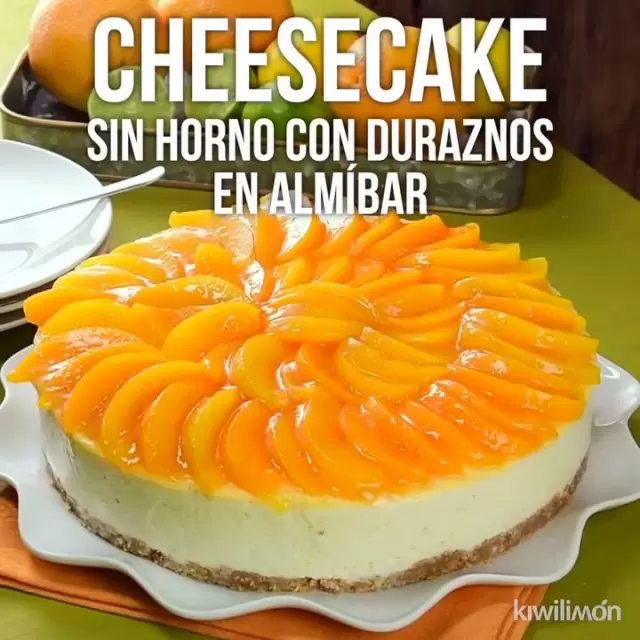 Cheesecake sin Horno con Duraznos en Almíbar