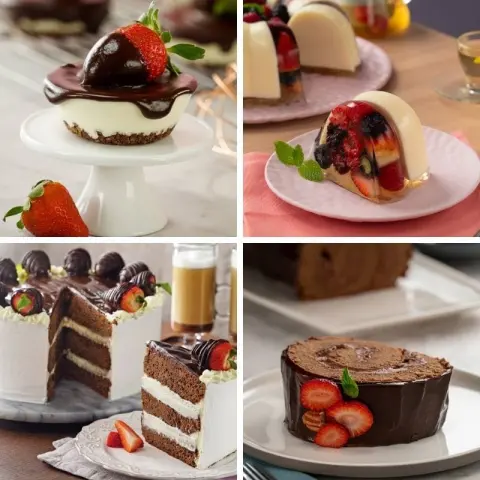 Sobremesas com chocolate e morangos