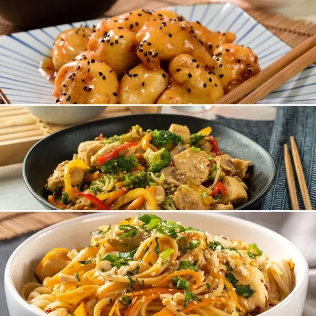 Oriental food with chicken