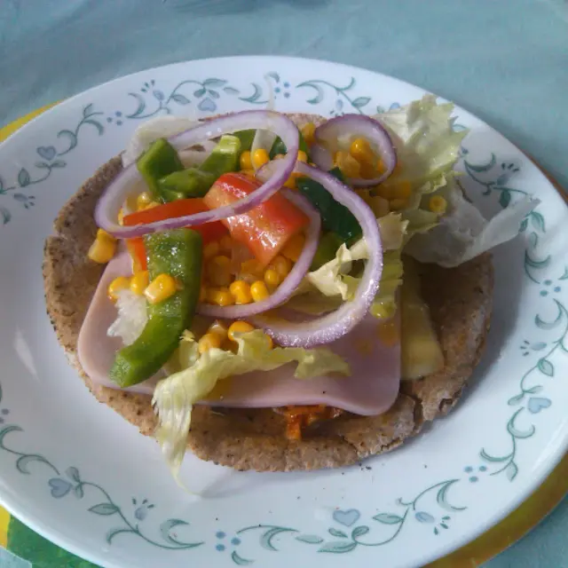 Arabic Bread with Cheese, Ham, and Salad