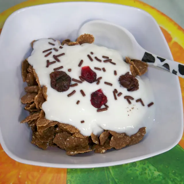 Cereal with Yogurt and Chocolate Sprinkles