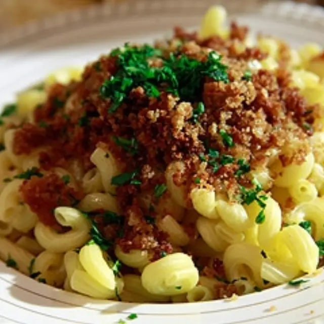 Pasta with crispy bread crumbs