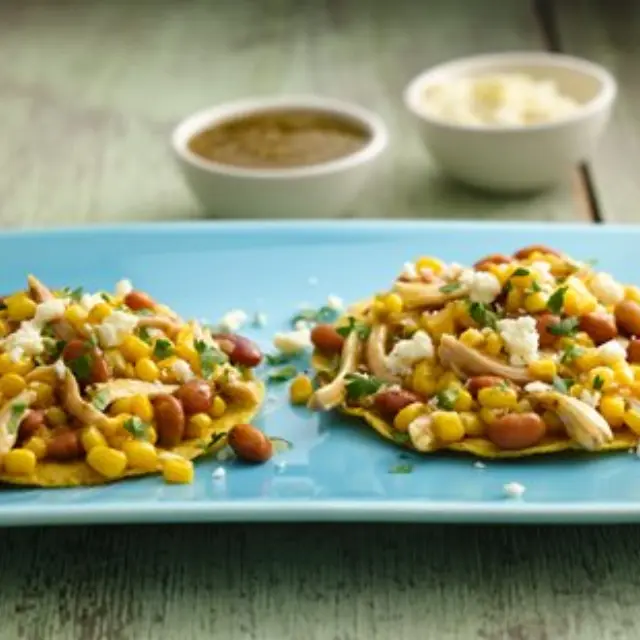 Chicken and Corn Tostadas in Green Sauce