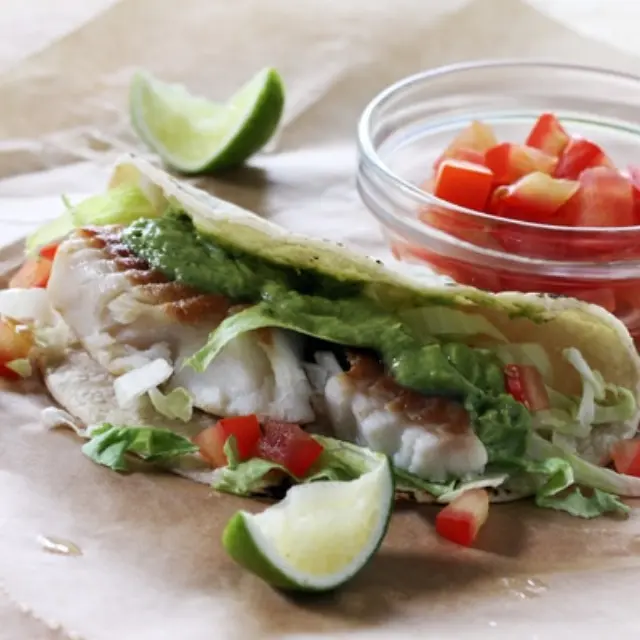 Fish Tacos with Creamy Avocado Sauce