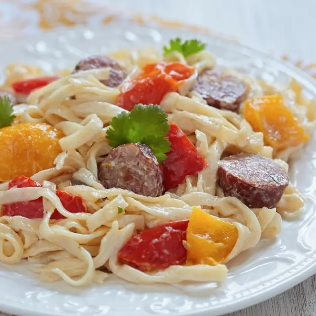 Fettuccine Alfredo with Smoked Sausages