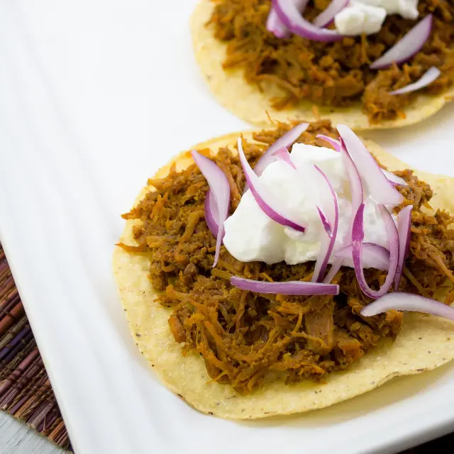 Cochinita Tostadas with Greek Style Yogurt