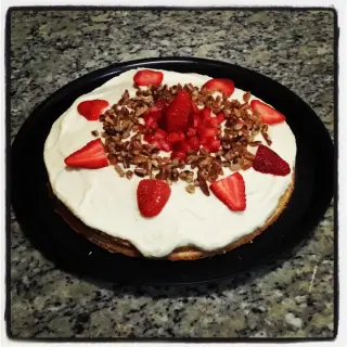 Vanilla Cake with Strawberries and Whipped Cream