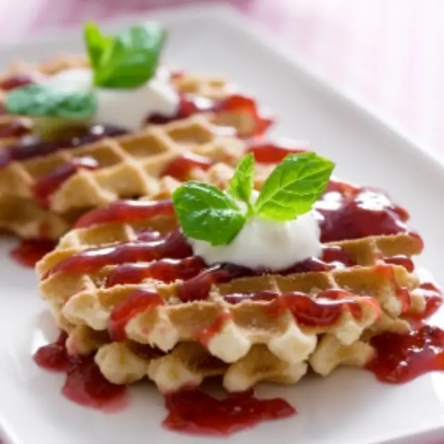 Waffles with Strawberry Coulis