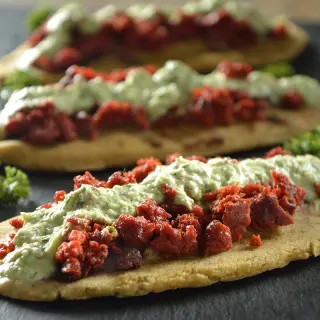 Turkey Chorizo Tlacoyos with Yoghurt
