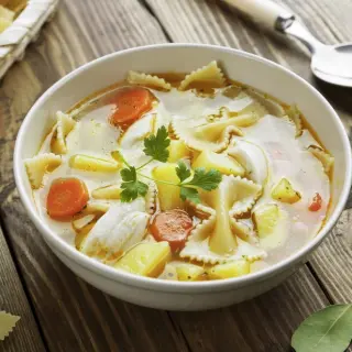 Pasta Soup with Chicken, Carrot, and Potato