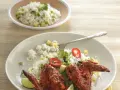 Wings with Achiote and Red Chili over Rice with Vegetables
