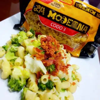Pasta Salad with Broccoli, Cauliflower, Cheese, and Bacon