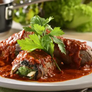 Stuffed Meat Rolls in Cascabel Chili Sauce