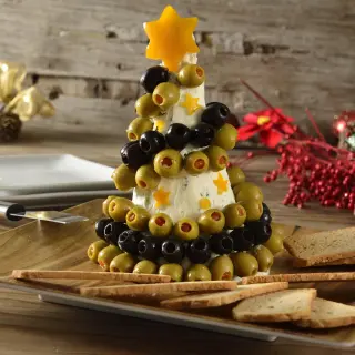 Olive, Cheese, and Rosemary Tree