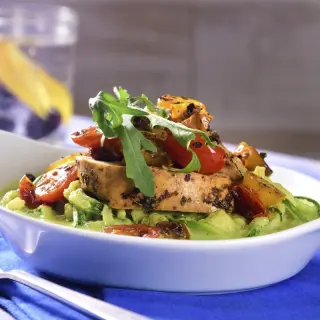 Spaghetti Squash with Lettuce Pesto and Italian Chicken