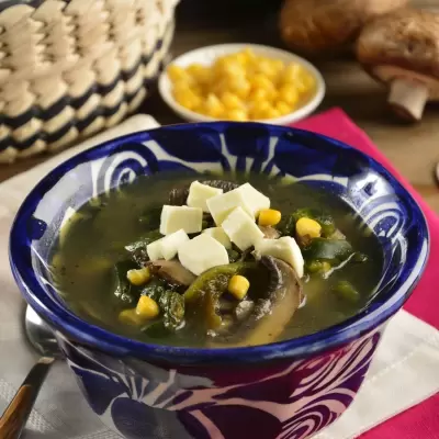 Soup Poblana with Mushrooms and Elote