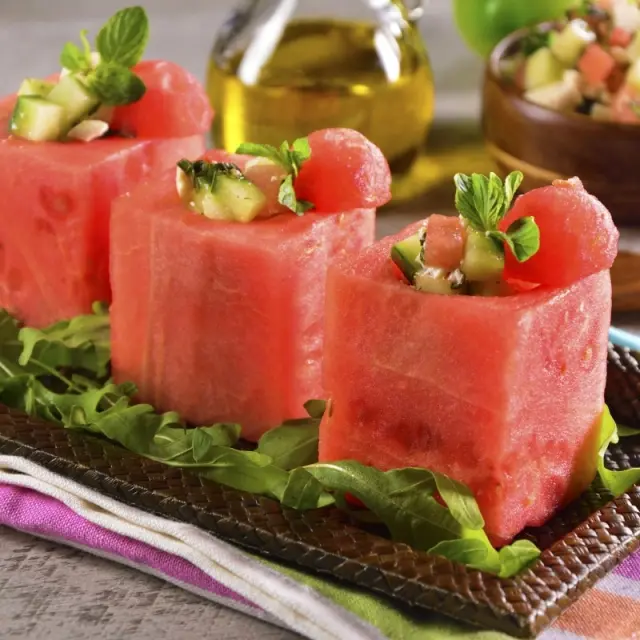 Watermelon Cups with Cucumber and Feta Salad