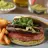 Salmon Burger with Avocado Sauce and Watercress
