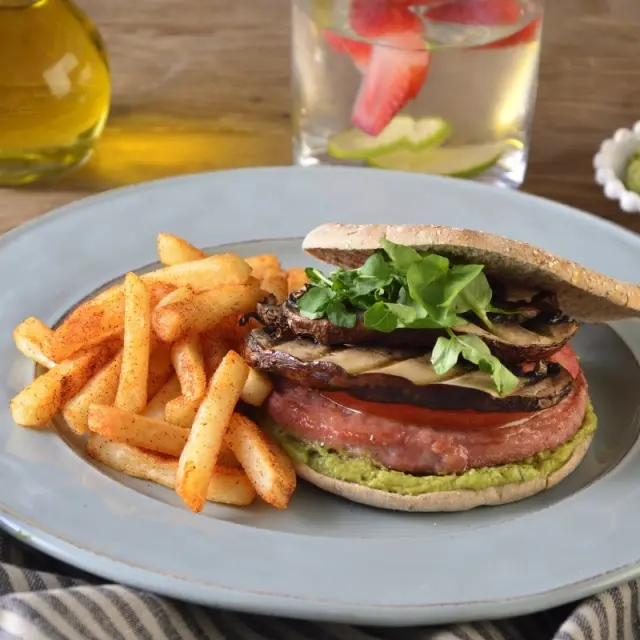 Salmon Burger with Avocado Sauce and Watercress