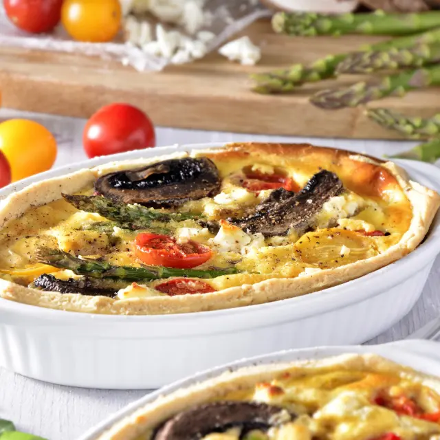 Quiche de Tomates Assados, Aspargos e Portobellos