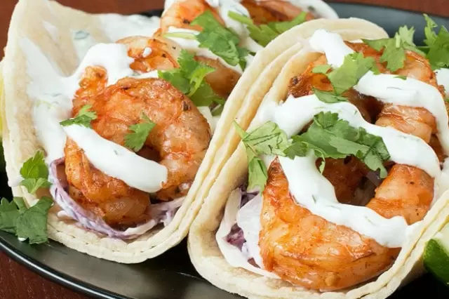 Shrimp Tacos with Papikra and Cilantro Dressing