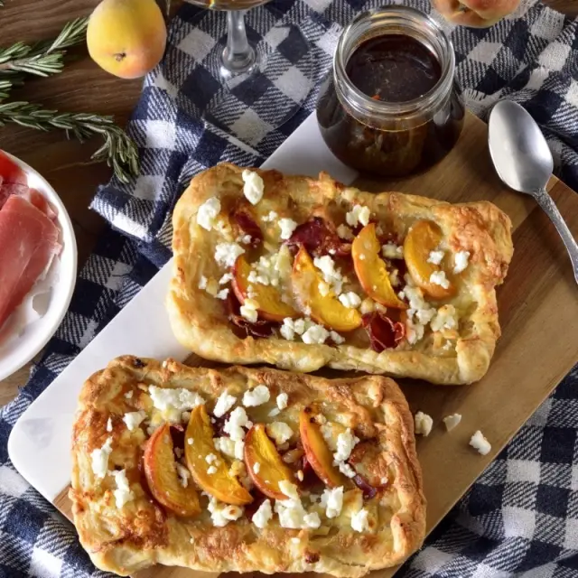 Rustic Tart with Peaches, Serrano Ham, and Goat Cheese