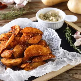 Batatas Gajo com Dip de Alho e Especiarias