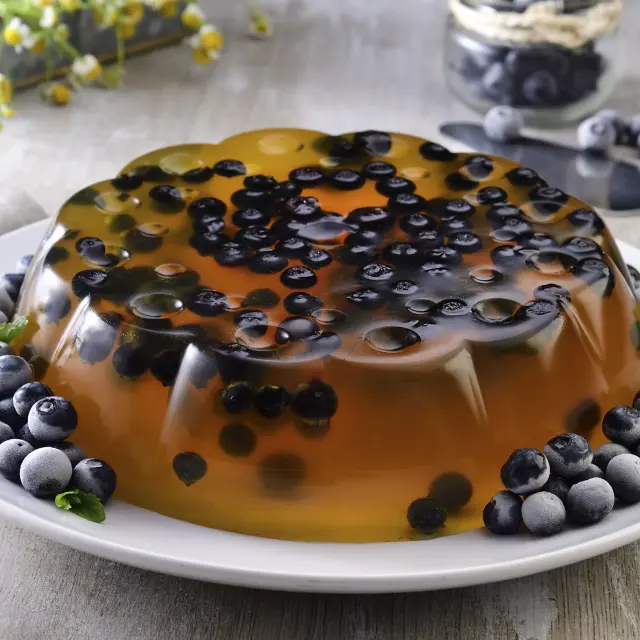 Light Chamomile Gelatin with Pineapple and Blueberries