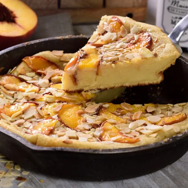 Peach Clafoutis with Cream and Almonds