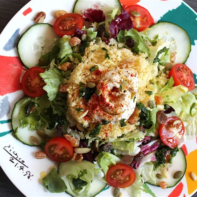 Hummus, Couscous, and Cucumber Salad with Mint Vinaigrette