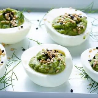Hard Boiled Eggs with Hummus and Avocado