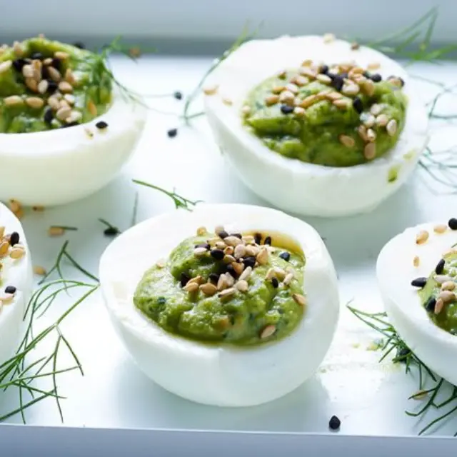 Hard Boiled Eggs with Hummus and Avocado