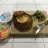 Rustic Bread Filled with Hummus, Egg, and Jocoque with Spinach.