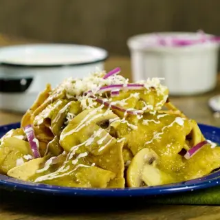 Green Chilaquiles with Mushrooms