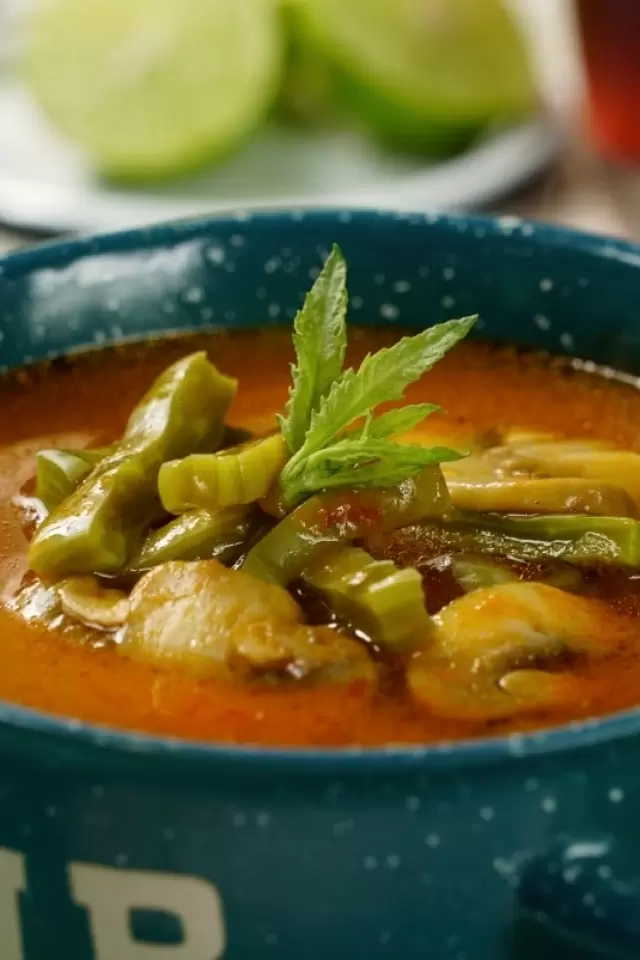 Sopa de Nopales con Chile Guajillo