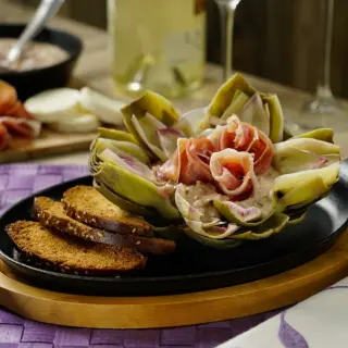Steamed Artichoke with Cheese Sauce