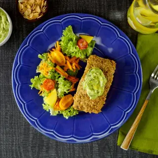 Salmon with Almond Crust and Avocado Sauce