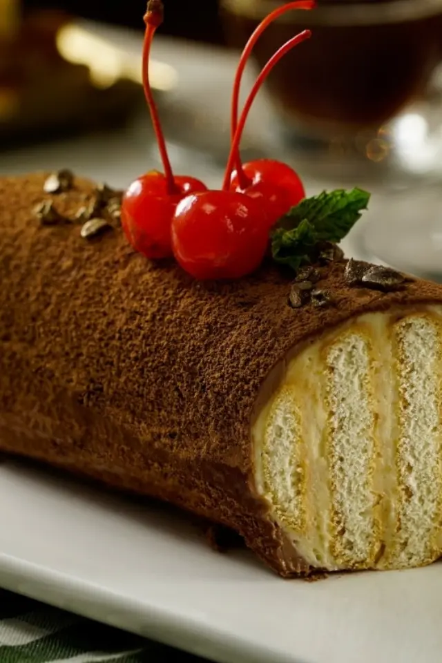 Foto de Sponge Cake Roll Fatias Doces Sobremesa Creme Rolo De