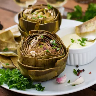 Baked Artichoke with Chili Mayonnaise