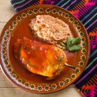 Ancho Chile stuffed with chicken and nopales