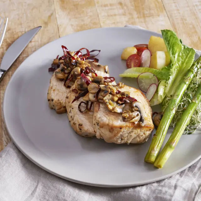 Pork Shoulder with Garlic Mushrooms