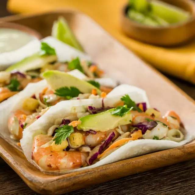 Jicama tacos with chipotle shrimp