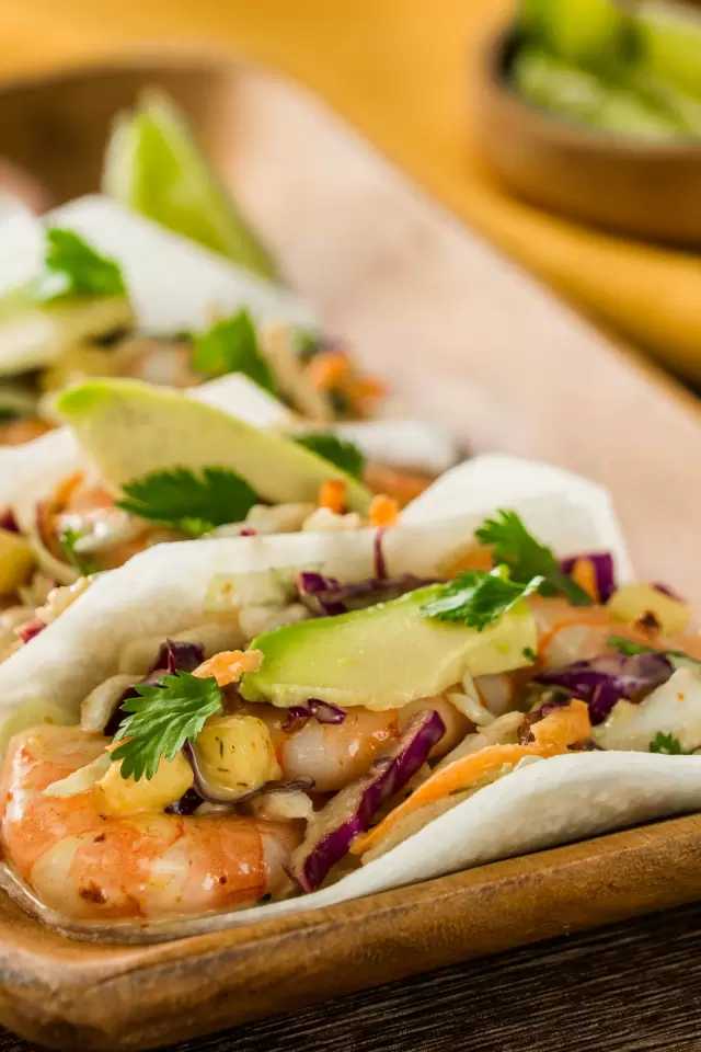 Jicama tacos with chipotle shrimp