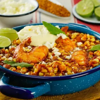 Esquites with Shrimp and Guajillo Chile