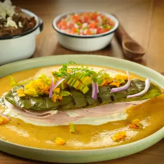 Cactus Syncronizada with Zucchini Flower in Green Sauce